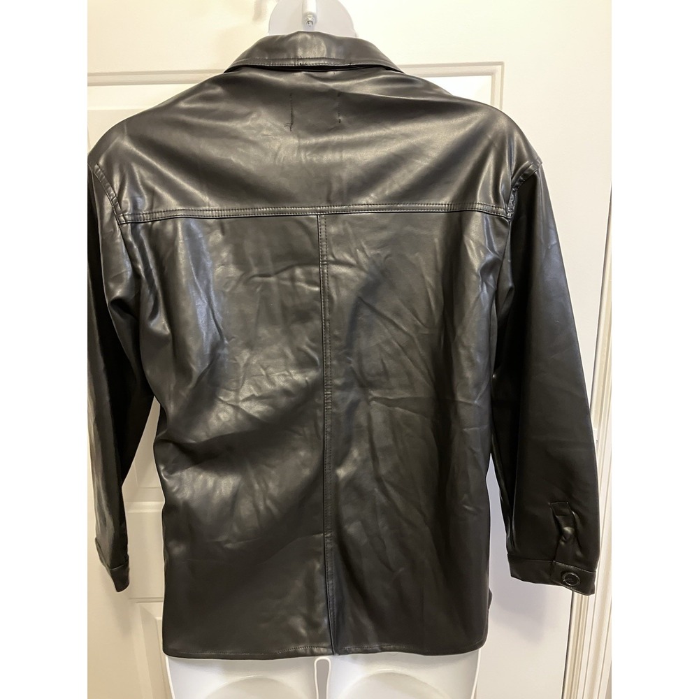 Stoosh Jacket Shirt Long‎ Women's Large Black Faux Leather Button Up Shacket - Picture 4 of 7